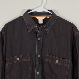 Sundance Catalog Oversized Denim Shirt Womens XL Reddish Brown Button Up